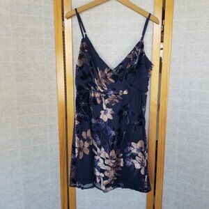 Lulu's At the After Party Mini Dress Floral Velvet Burnout Navy Blue Size Large